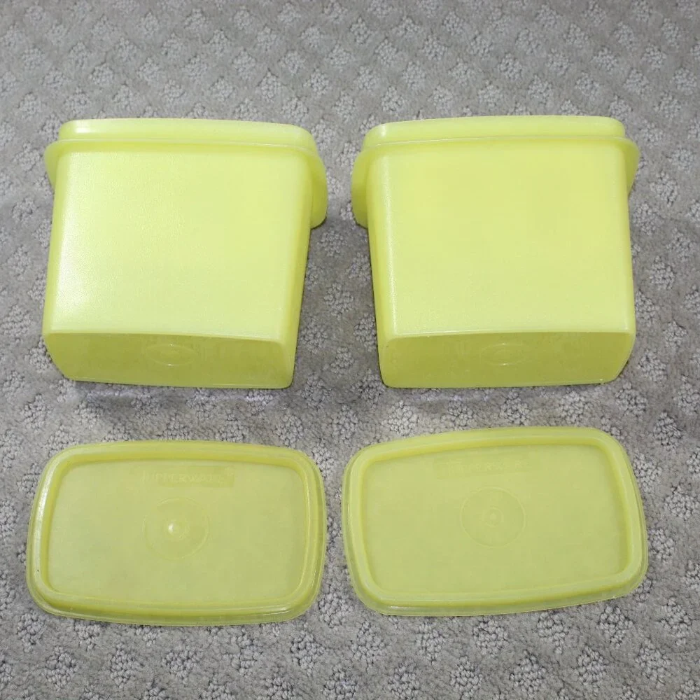 Vintage Tupperware Mid Century Set of 2 (4 piece) Yellow Rectangular Containers